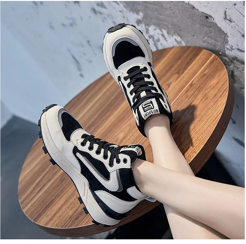 Genuine Leather Sneakers For Women Mixed Color Platform Casual Autumn Winter Warm Plush High Top Sports Shoes_voghion.com