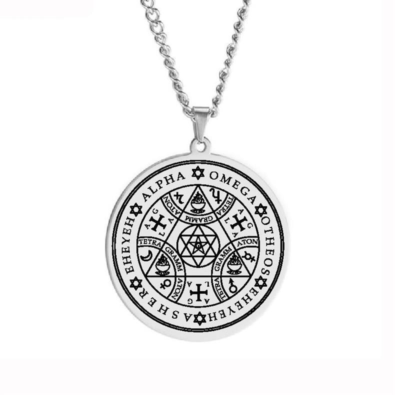 Temu Eno Angel Magic Talisman Alpha Four Character Božské jméno Trojúhelník Hvězda Nerezová ocel Přívěsek Náhrdelník_voghion.com