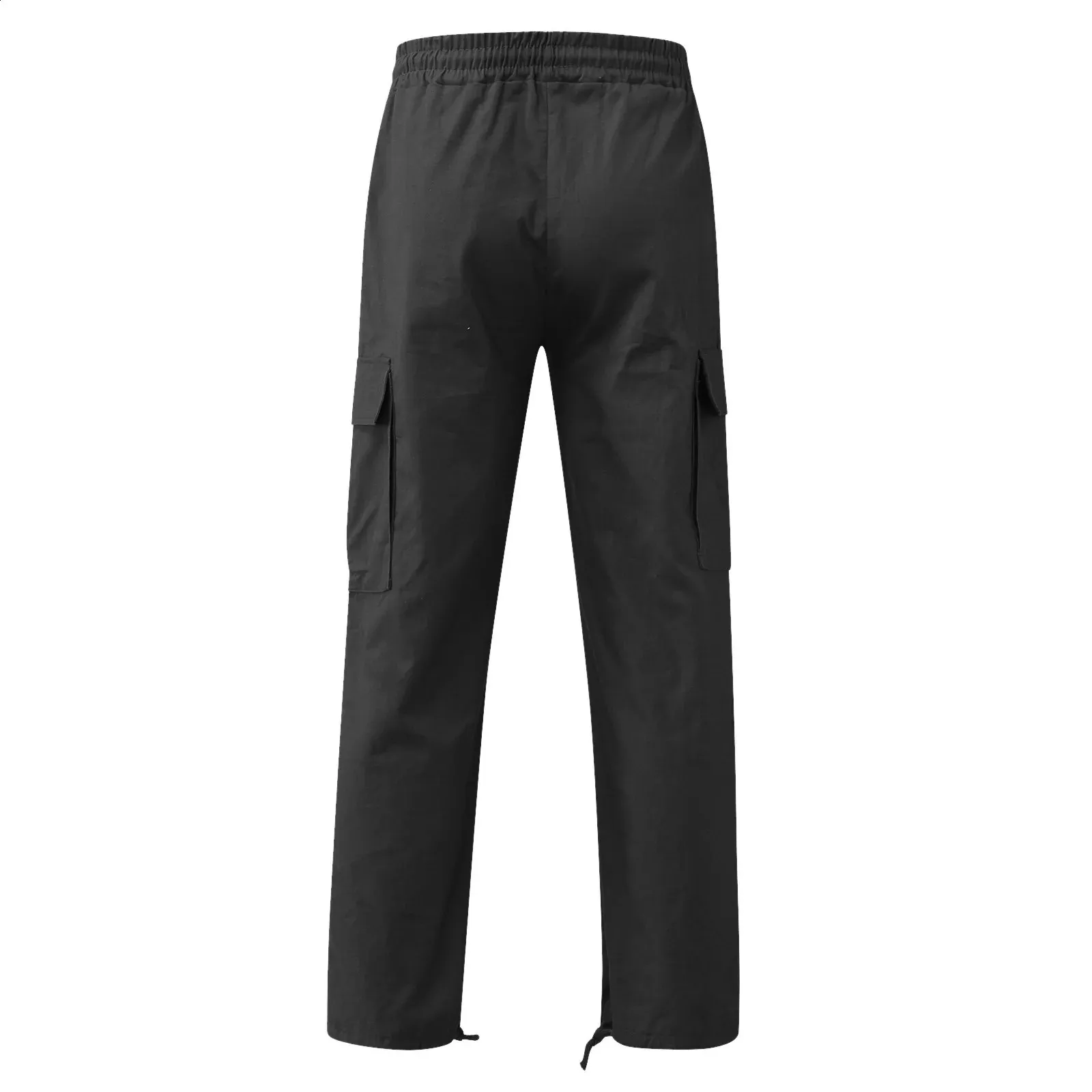 Calças para homens comprimento total cor sólida solta vários bolsos bolsos com cordão calças cargo masculinas 3XL 240813_voghion.com