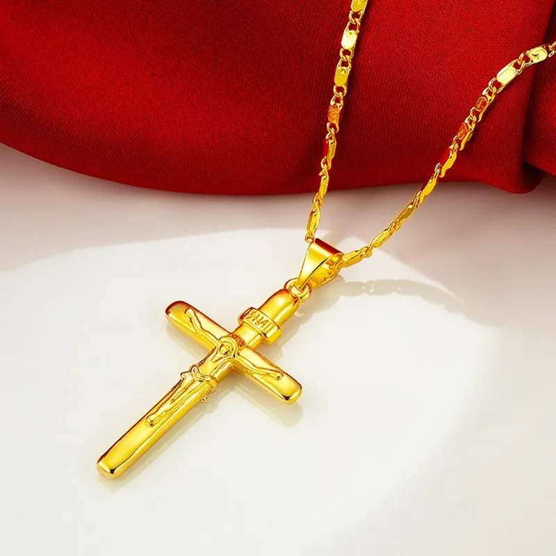 Collane con ciondolo di alta qualità in oro puro color croce per donne e uomini, gioielli da sposa_voghion.com