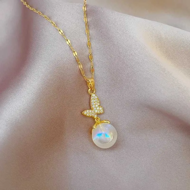 Collane con ciondolo in acciaio inossidabile 316L, ciondolo a forma di farfalla, accessorio per gioielli, per donne eleganti, collana a forma di sirena_voghion.com