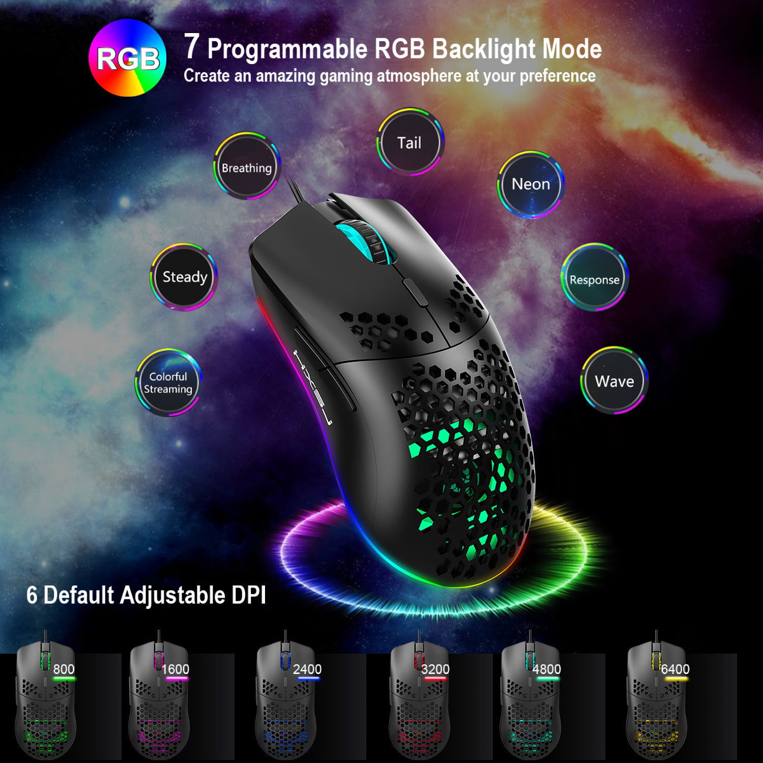 Set nou de 61 de taste cu fir, luminos, cu mouse RGB cu orificii, tastatură pentru jocuri de birou_voghion.com