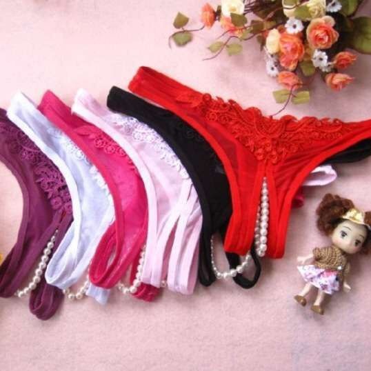 Women's Intimates sexy underwear manufacturers wholesale women's T pants thong sexy temptation pearl open crotch mesh panties
