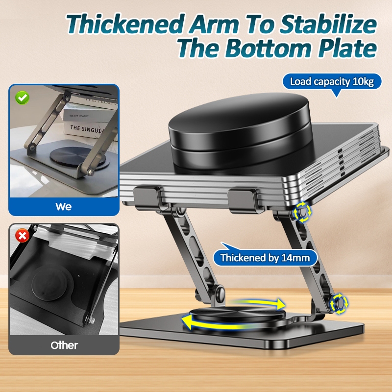 PACKONE Laptop Stand Adjustable 360° Rotating Base Ergonimic Foldable Laptop Riser For Desk Silver_voghion.com