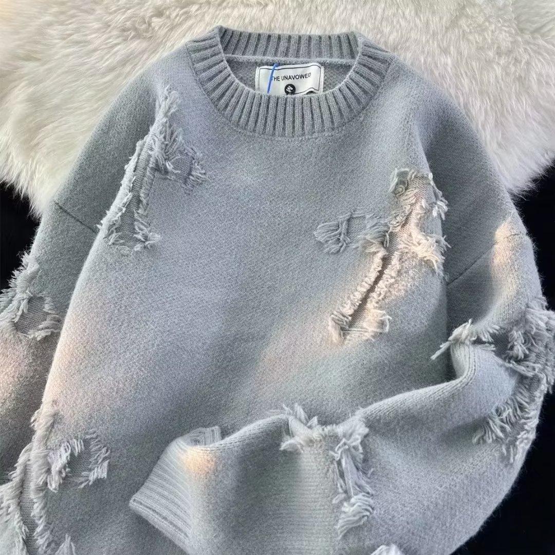 Men's Clothing Round neck sweater for men and women Hong Kong trend brand ins loose top solid color simple versatile casual couple wear sweater