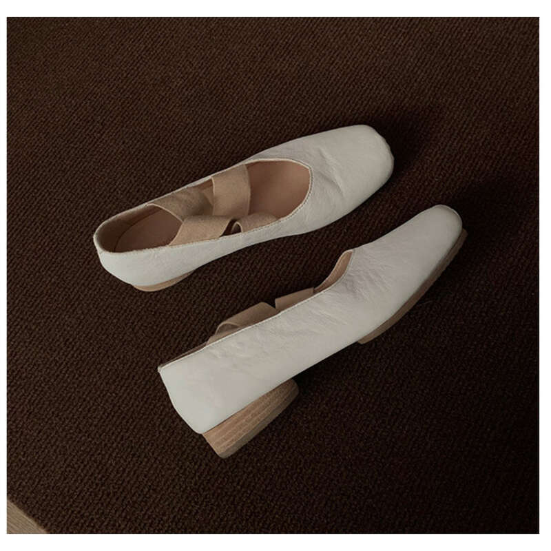 Eenzel Schong Damen Ballet Lieder Quadrat Zéi Franséisch Flach Kräizband Soft Sohle Mary Jane Schong_voghion.com