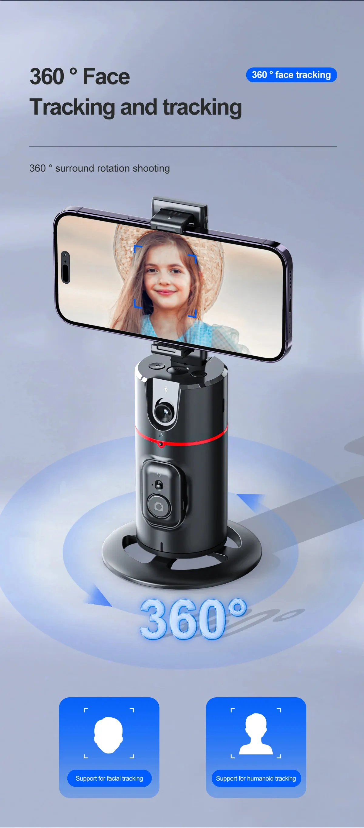Selfieshow P02 Gimbal 360 Rotation AI Automatic Tracking Shooting Stabilizer Detachable Phone Clip Mini Selfie Stick_voghion.com