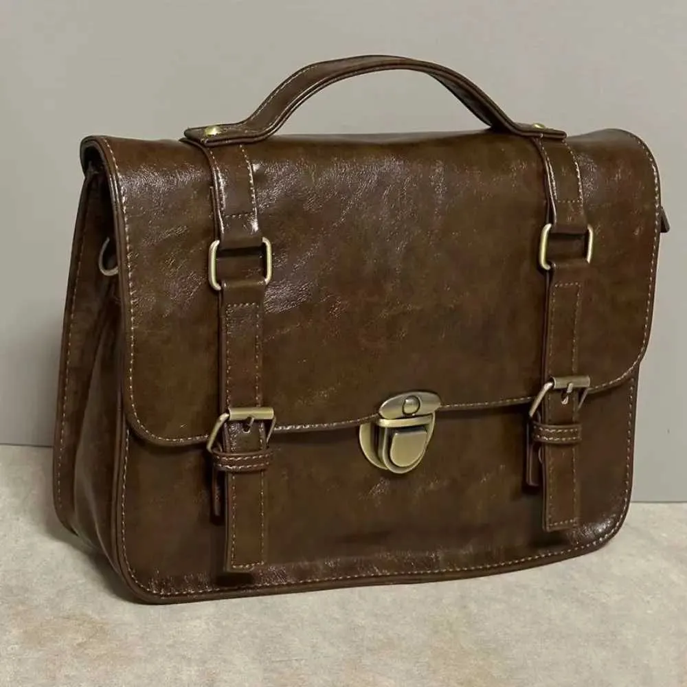Sac à main vintage à boucle pour facteur, sacoche de couleur unie, sac à bandoulière rétro de grande capacité, sac sous les bras, mallette pour étudiant_voghion.com