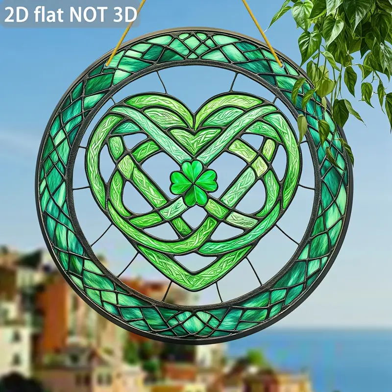 Keltisk klöversolfångare - 23 cm färgad akrylkonst. Lyckobringande dekor för uteplats eller St. Patricks firande._voghion.com