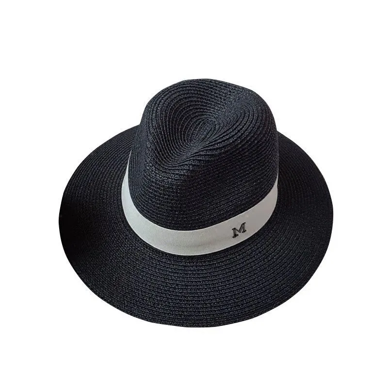 Straw Jazz Hat Women's Black Panama Sunshade Summer Fedora_voghion.com
