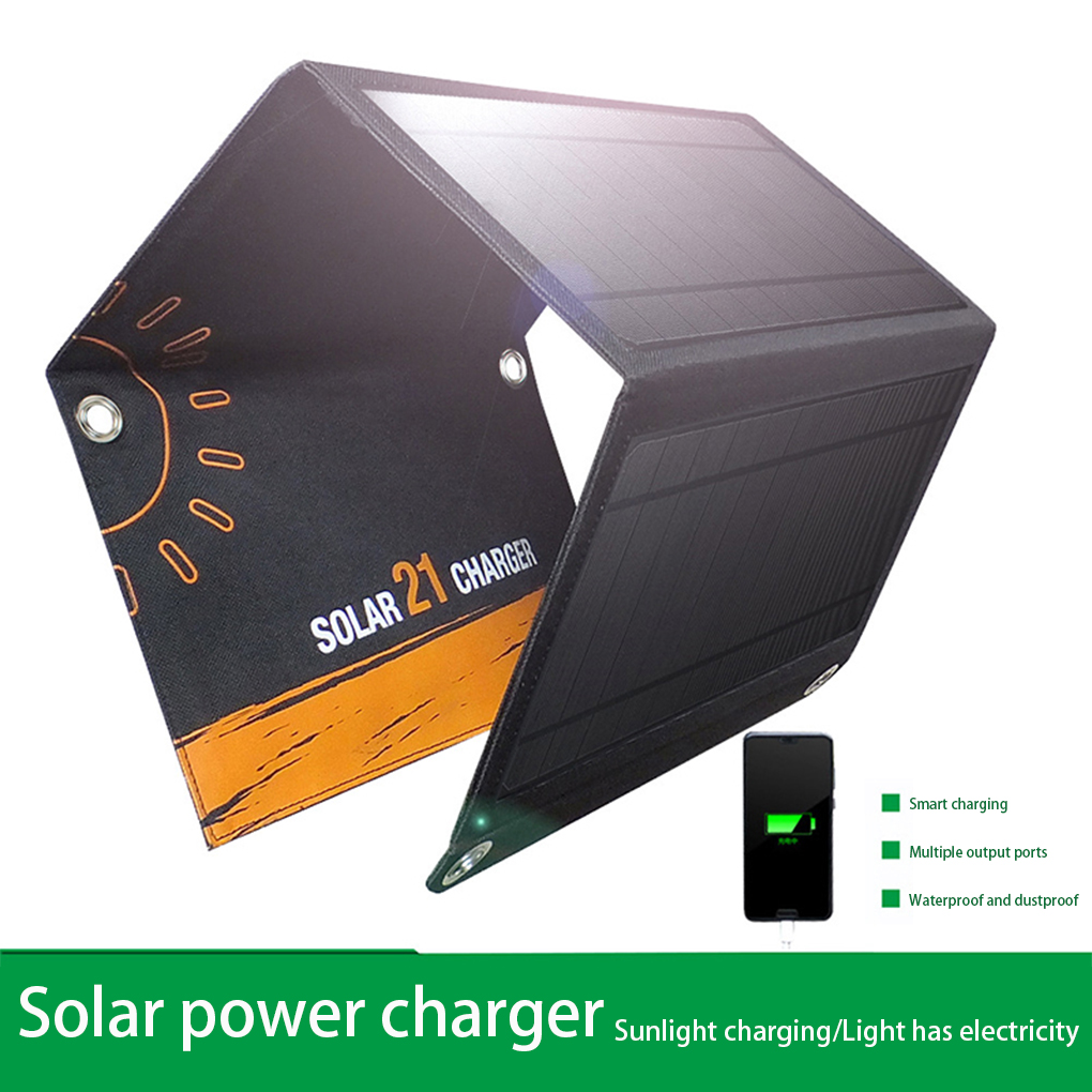 Panel de carga solar USB para camping, senderismo, portátil, impermeable, 3 hojas, para viajes, banco de energía, tableta, placa_voghion.com