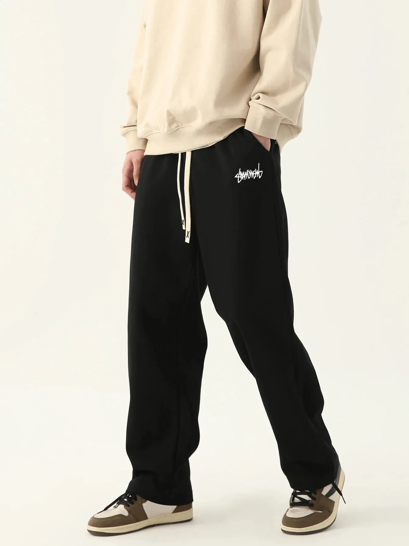 Pantaloni da jogging alla moda, traspiranti, neutri, da uomo, larghi e da esterno, 240822_voghion.com