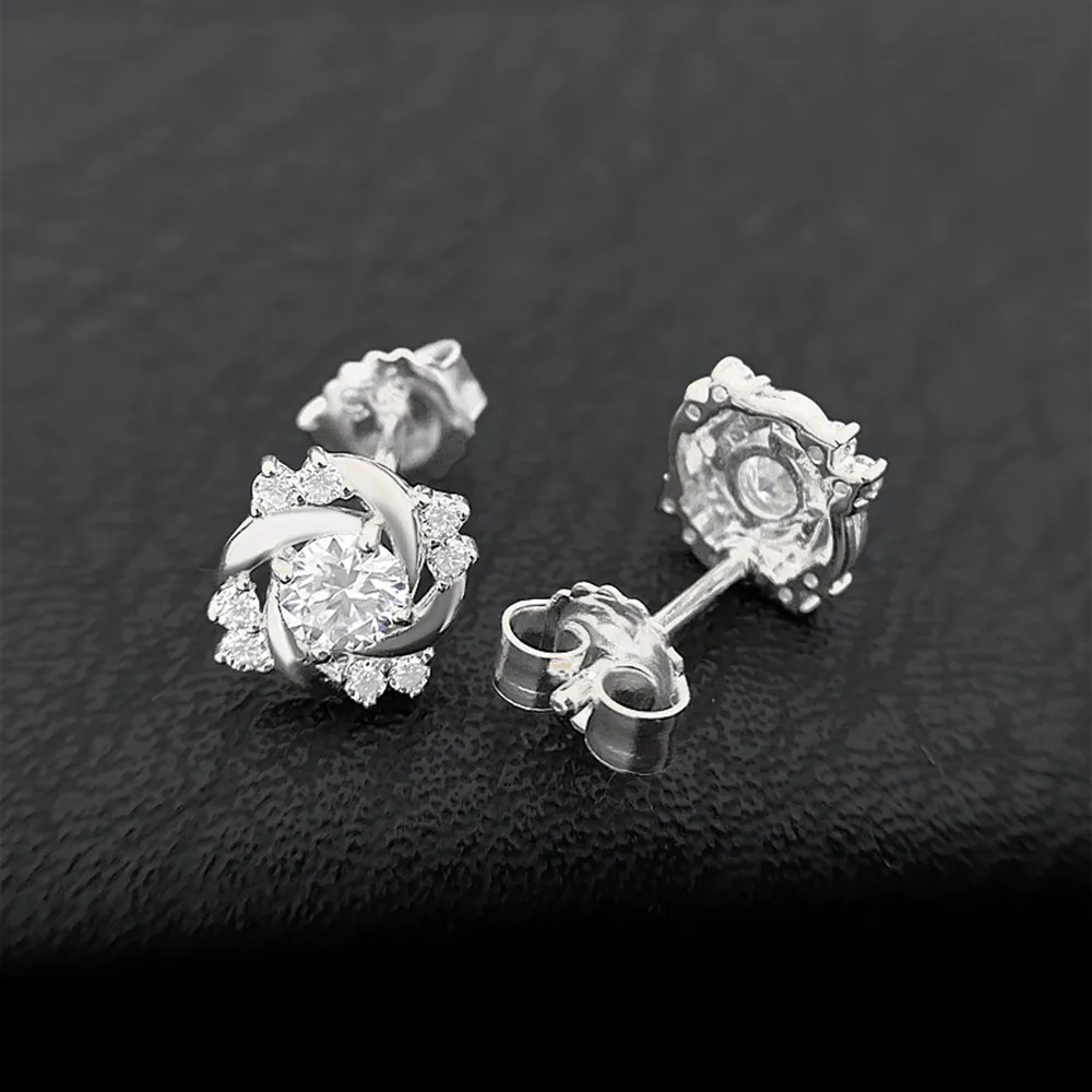 Cercei cu diamant și floare Charm Vvs, model moissanit, pentru femei, cercei rotunzi din argint, cu șuruburi pentru bărbați, bijuterii de înaltă calitate, testare gratuită_voghion.com