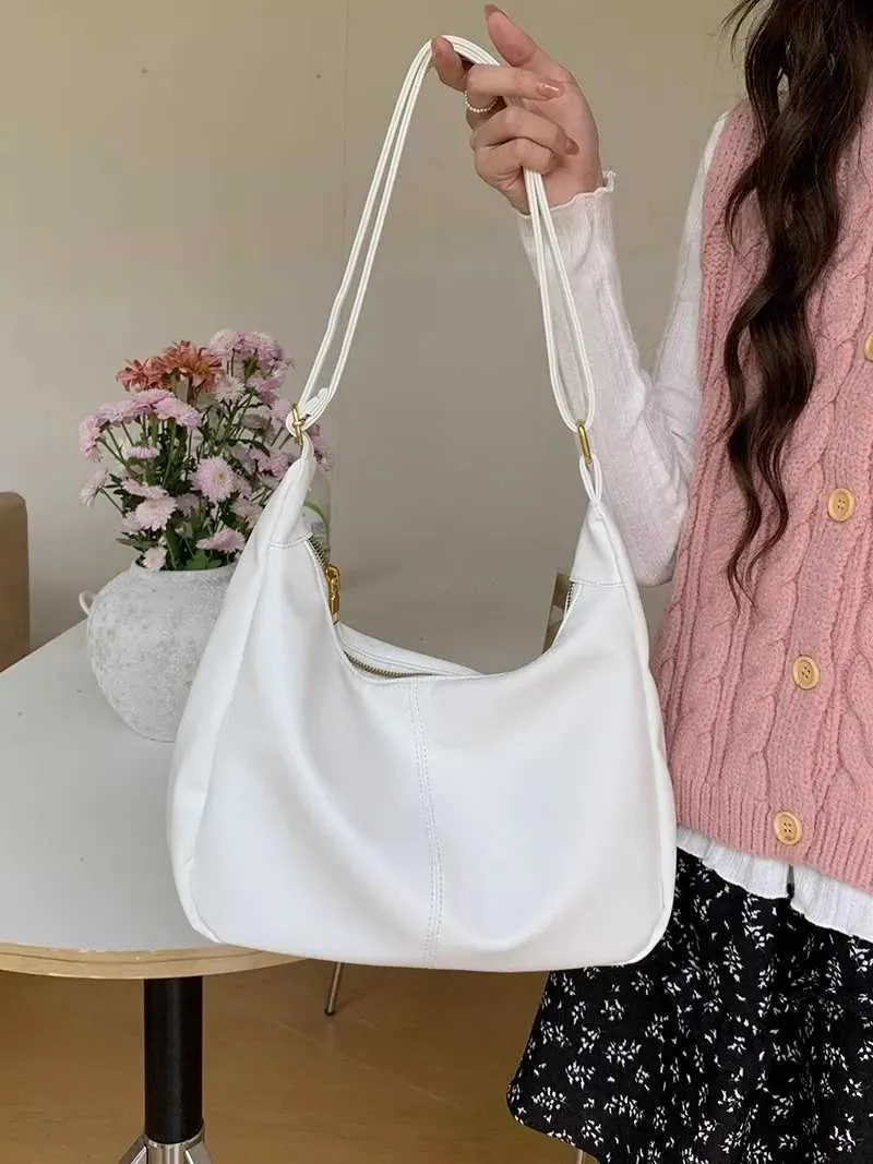 Dolce borsa a tracolla coreana alla moda per studentesse, semplice, di colore bianco, carina, ad alta capacità, libro C241210_voghion.com