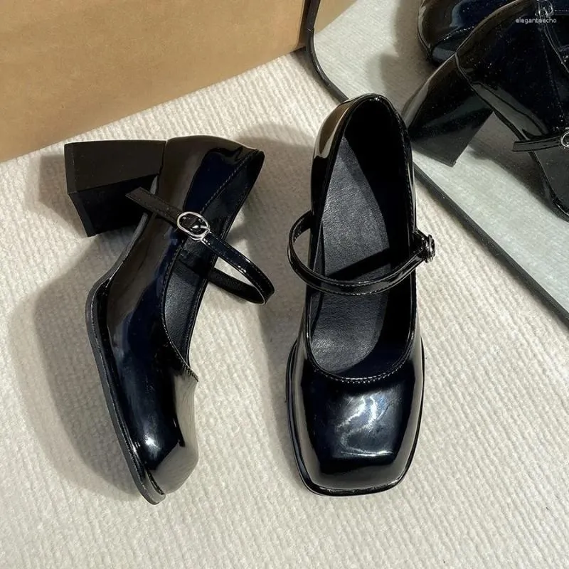 Drs Sho Black High Heels For Women 2025 Spring And Autumn Square Toe Thick Heel Mary Jane Fashion Medium Office_voghion.com