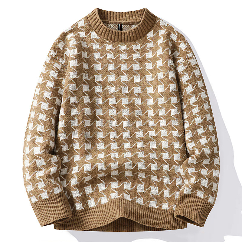 Winter clothing, pullover men's youth, lazy Korean version ins color matching jacquard knit sweater for men_voghion.com