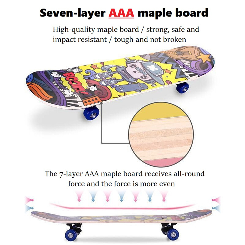 【Populär Kategorien】 Véier-Rad Skateboard Männer a Fraen Ufänger Duebel Rocker 3-8 Joer Kanner Scooter 80cm_voghion.com