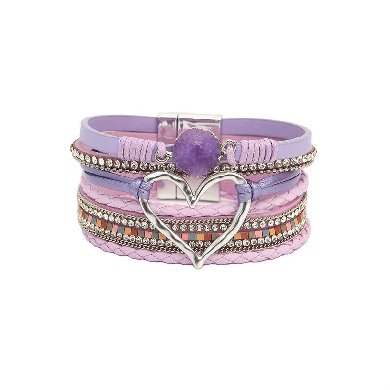 Bohemian Multi-layer Leather Handwoven Gold Big Love Ladies Bracelet_voghion.com