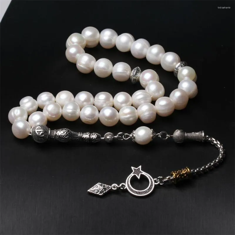 Strand islamsk rosenkranshalskjede 11-12mm størrelse naturlig ferskvannsperle muslimsk bønneperler Tasbih Misbaha Subha bryllup_voghion.com
