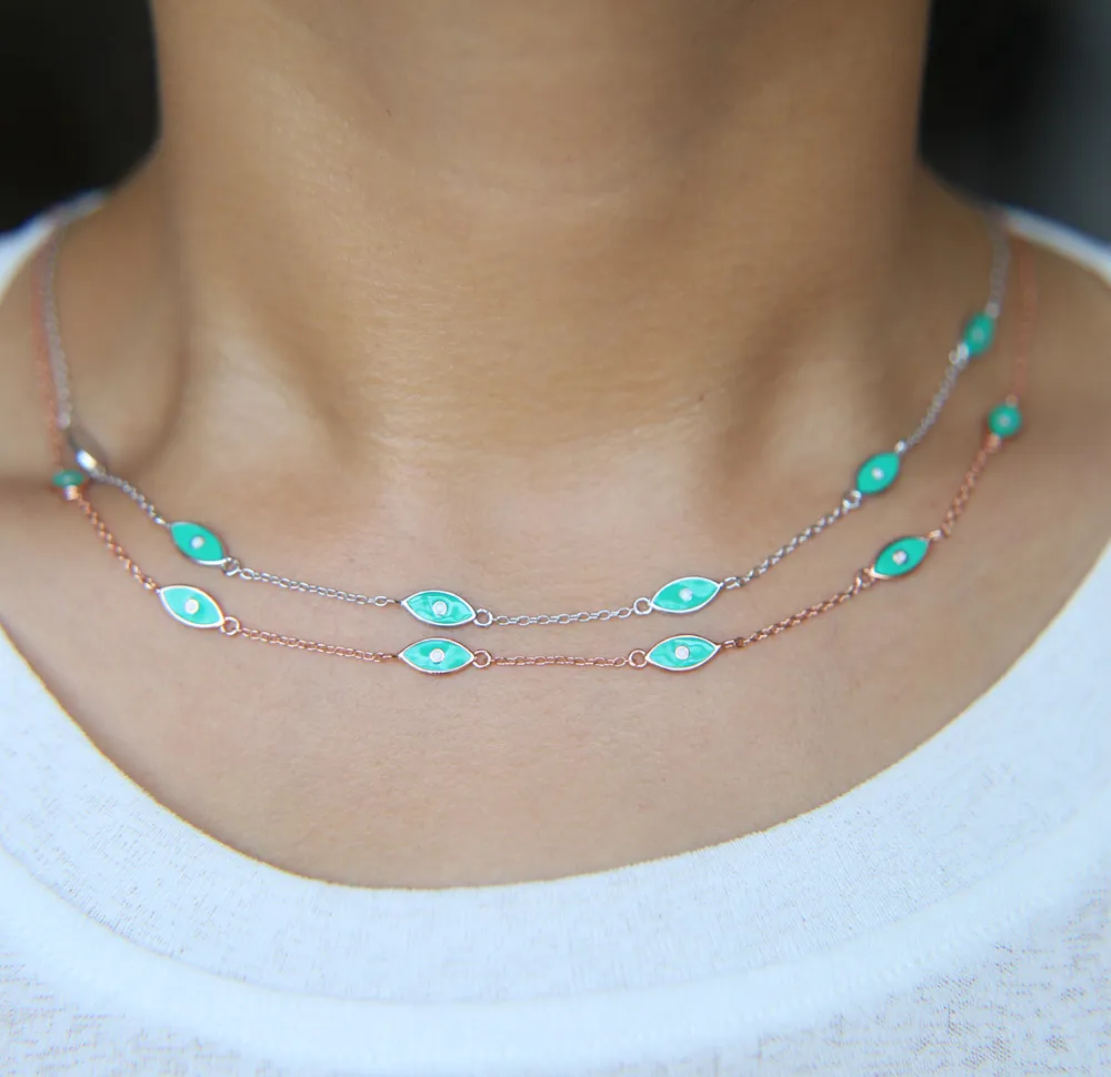 Catene 2023 Est Sterling Sier Bianco Oceano Mare Blu Smalto Occhio Ciondolo Collane Donne Choker Gioielleria Fine Alta_voghion.com