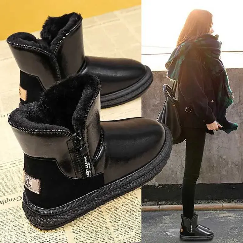 Scarpe e stivali invernali caldi in cotone con pelliccia integrata, impermeabili, antiscivolo, con cerniera spessa, da donna, New Plus Veet XW6.5_voghion.com