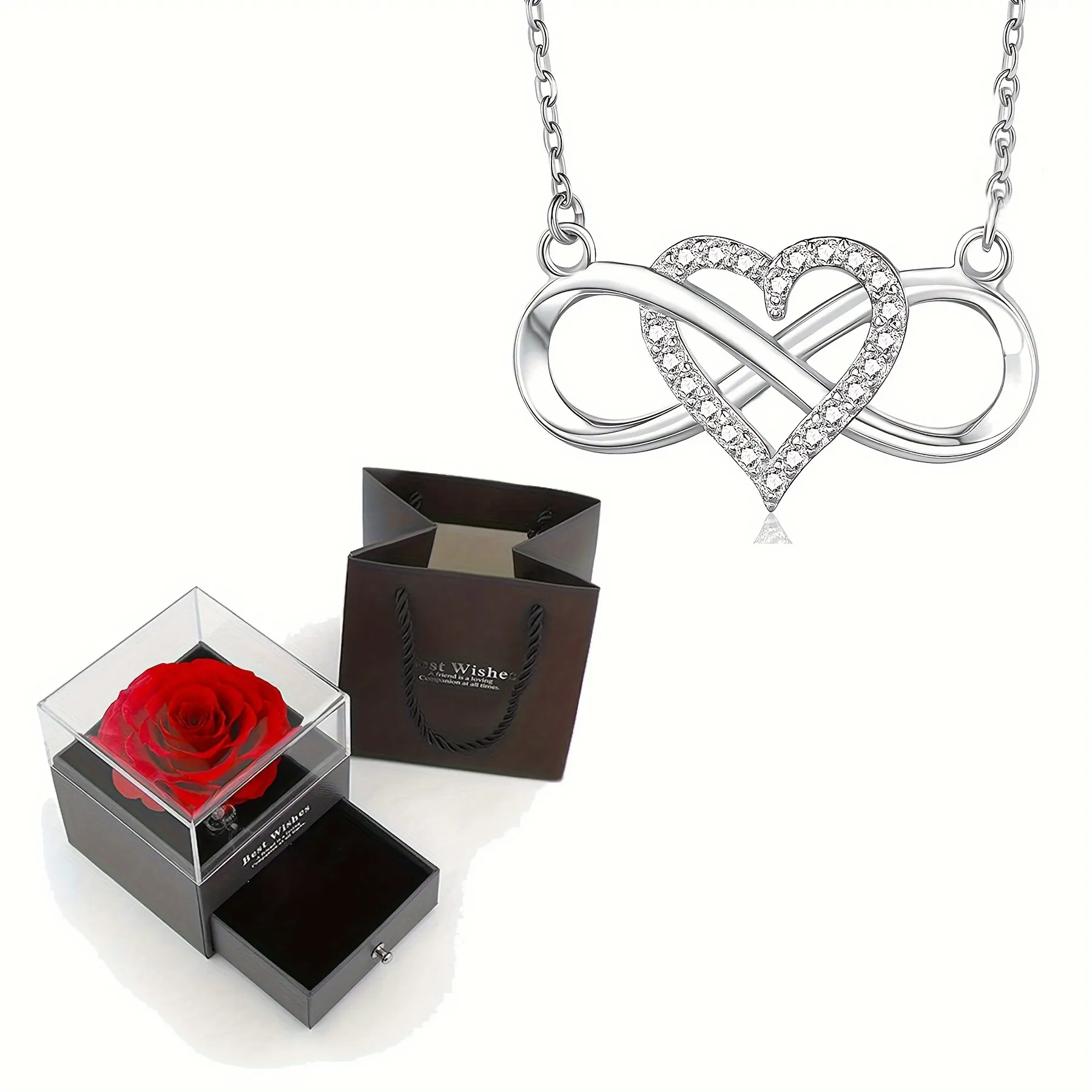 Pendant Necklaces Elegant Infinity Heart Shape Necklace With Rose Gift Box For Girlfriend Wife Christmas Valentine_voghion.com