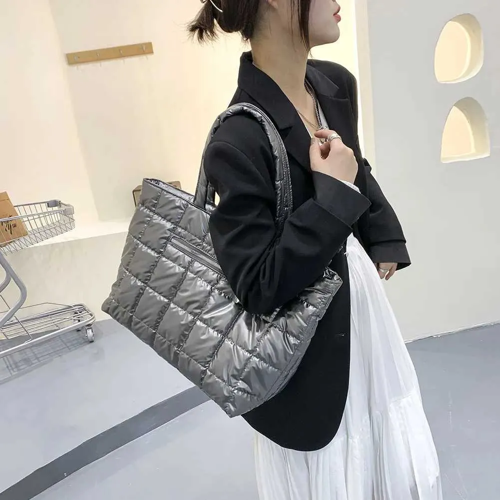 Sac cabas matelassé pour femme sac à main nylon grande capacité_voghion.com