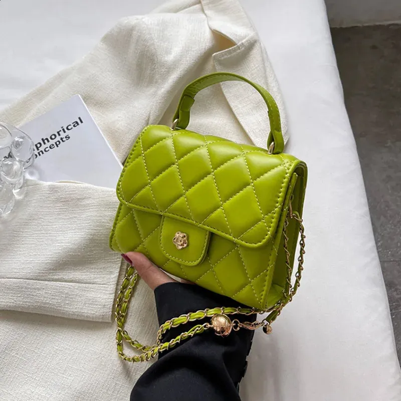 Bolso de hombro a cuadros de moda, informal, con correa de cadena, cruzado, de piel sintética, pequeño, con asa superior, 240830_voghion.com