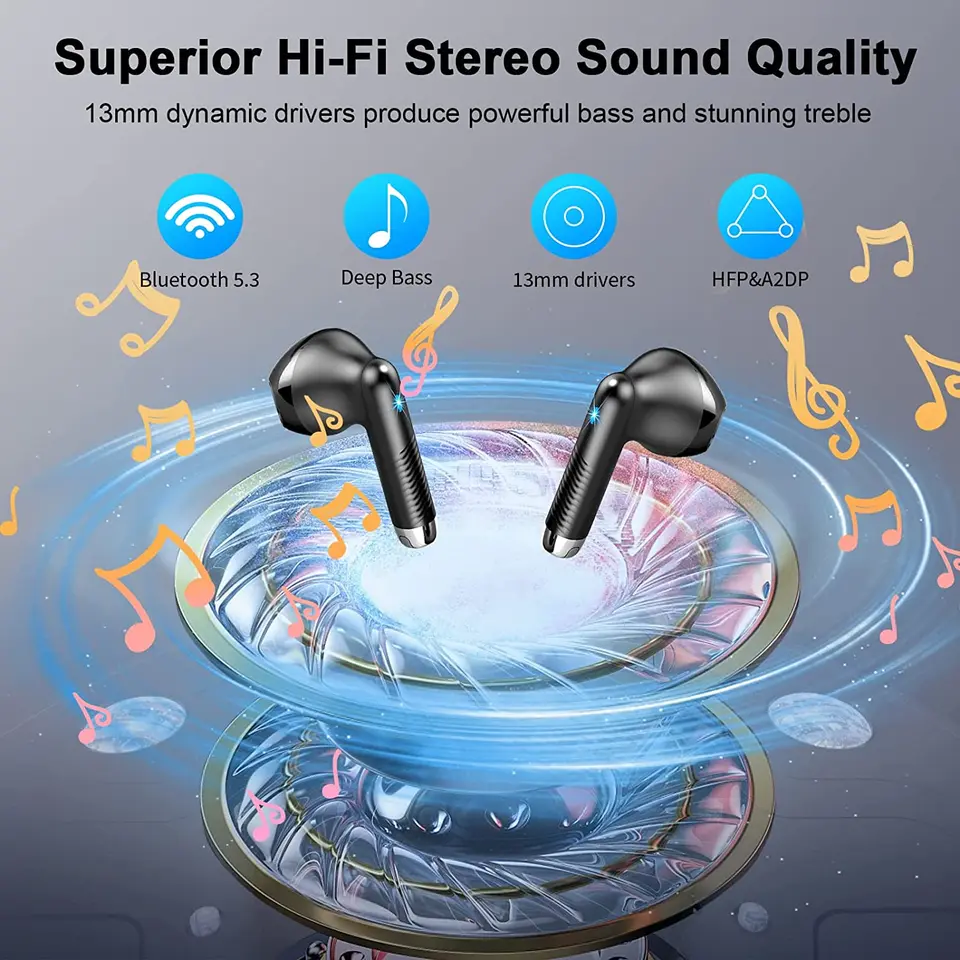 Wireless Earbuds Bluetooth Headphones With Mic For Travel Office_voghion.com