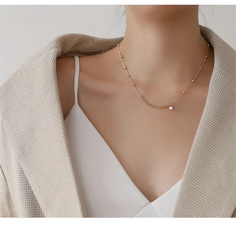 Pendant Necklaces YUN RUO 18 K Gold Plating Vintage Chain Zircon Necklace Fashion Titanium Steel Jewelry Woman Birthday_voghion.com