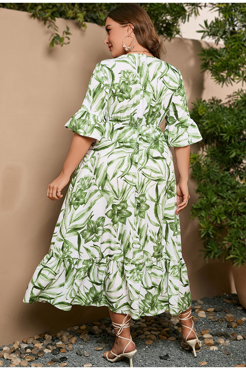 Women's leisure vacation plus size dress trumpet sleeve long skirt 200 catties can wear_voghion.com