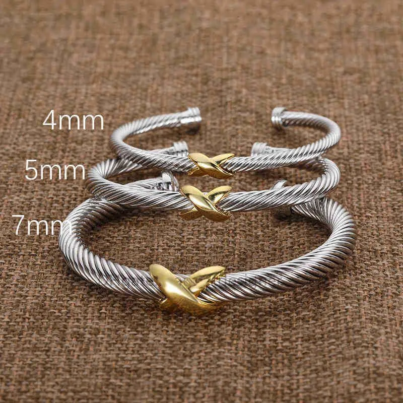 Bijoux de créateur torsadé X breloque en or argent sterling bracelets en argent tressé croix bracelet diamant zircon cadeau d'anniversaire_voghion.com
