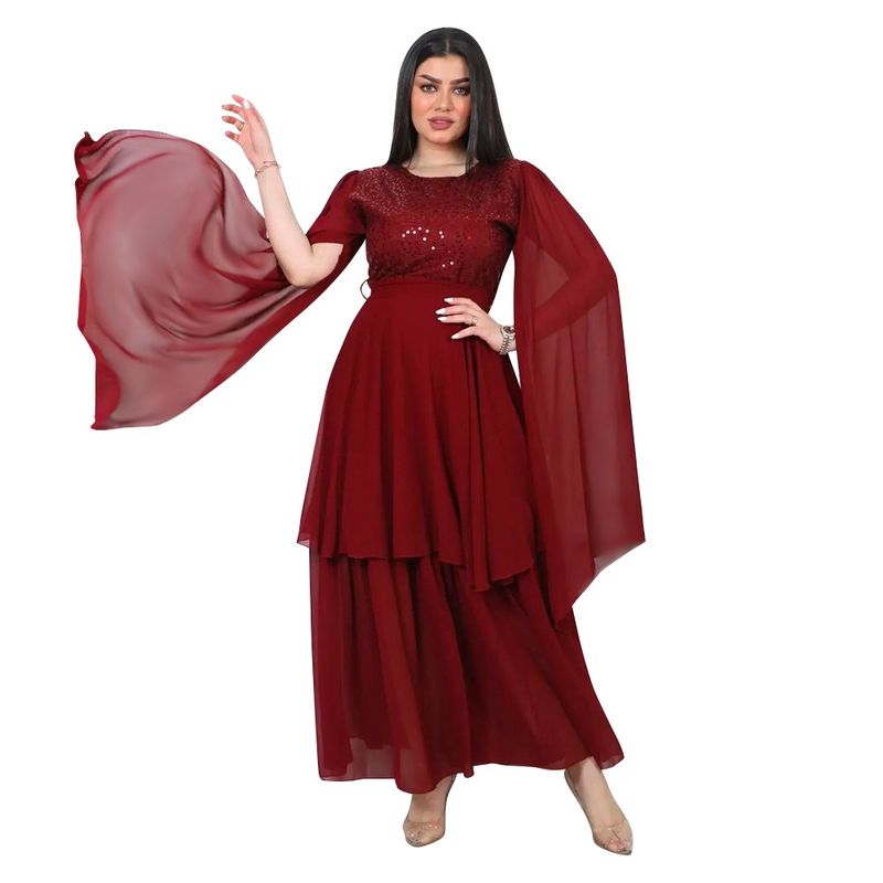 Women's Clothing autumn new Arabic sequin evening dress muslim with belt_voghion.com