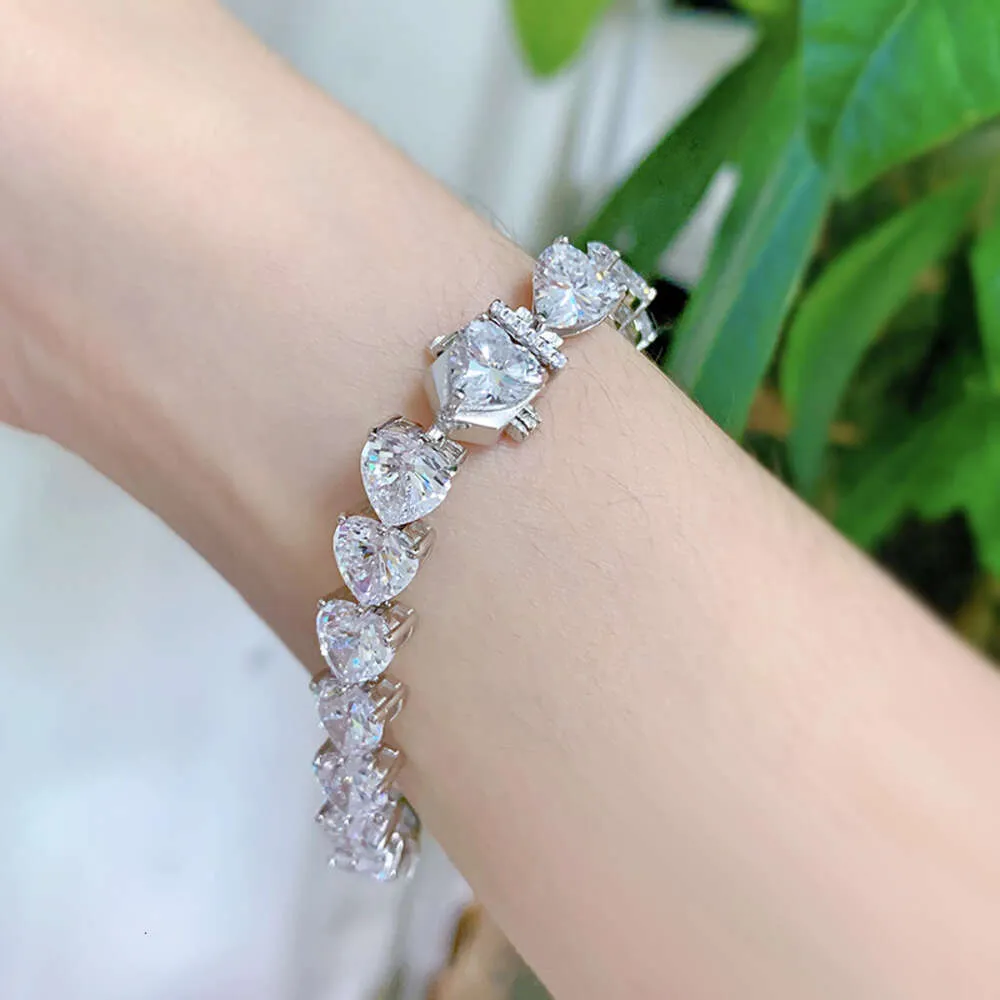 Smykker S Sterling Sier Full Diamond Heart Armbånd Mote Ins Stil_voghion.com