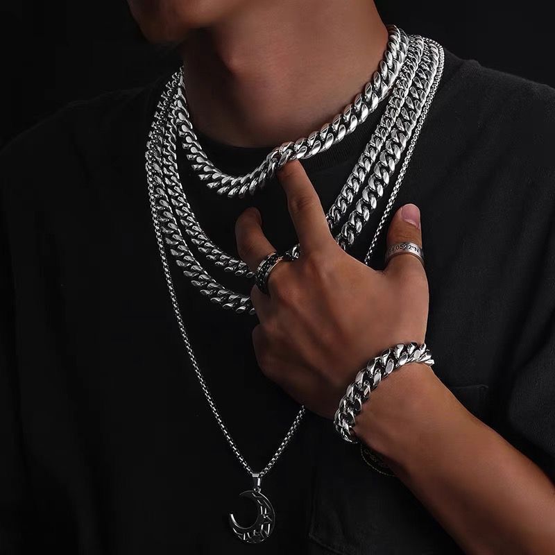 Titanium Steel American Necklace For Men And Women, Simple Collarbone, Trendy Brand, Versatile Cuban Hip-hop Thick_voghion.com