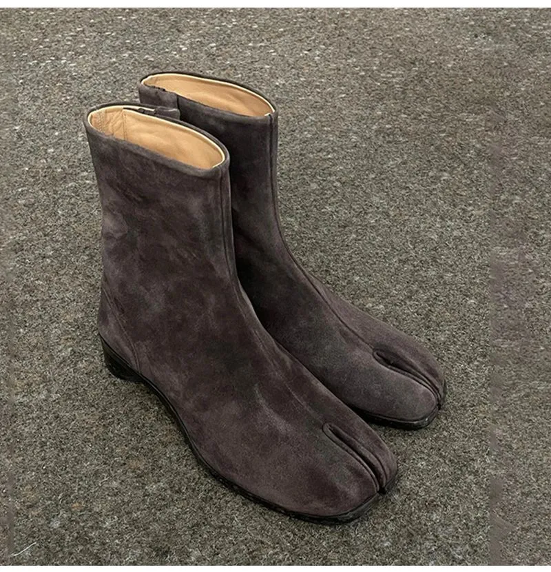 Women Ankle Boot Fahion Autumn Winter Soft Leather Split Toe Tabi Thick High Heel Chunky Shoe In Style Short_voghion.com