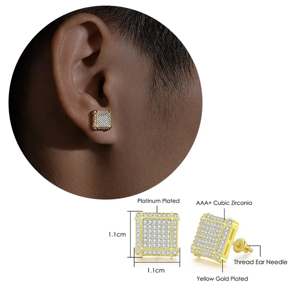 Orecchini a cerchio con borchie Hip Hop Iced Out per uomo, con zirconi color oro, accessori per piercing all'orecchio, tendenza Hiphop_voghion.com