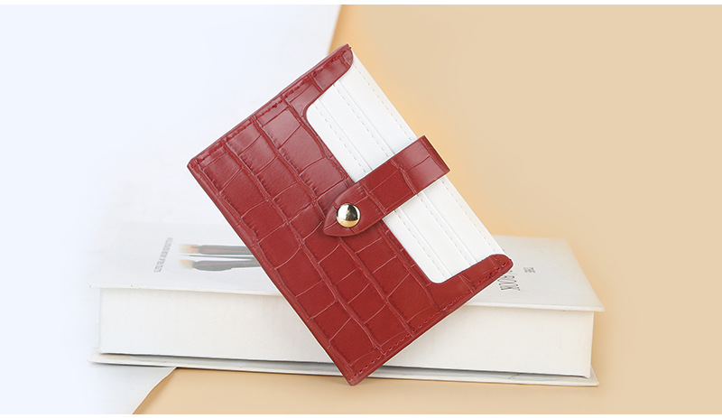 Baellerry Card Holder Women's New Crocodile Pattern Multi Card Slot Thin Buckle Card Holder Color Matching Mini Credit Card Holder_voghion.com