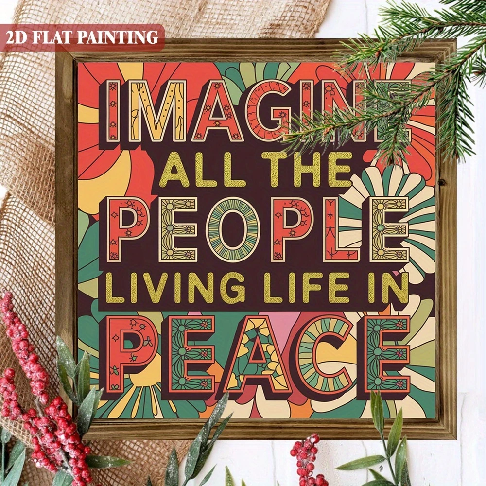 Wooden 'Imagine All People Living In Peace' Sign - 8x8" Framed Garden Art. Inspirational Decor For Home, Porch Or As A Thoughtful Gift._voghion.com