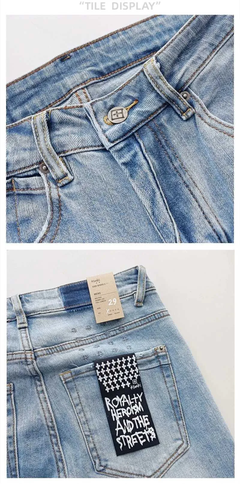 Black Blue Fashion Men KSUBI Cross Jeans Brand High Street Hole Trend Low Rise Skinny Denim Pants Ripped Frayed_mkmklike.com