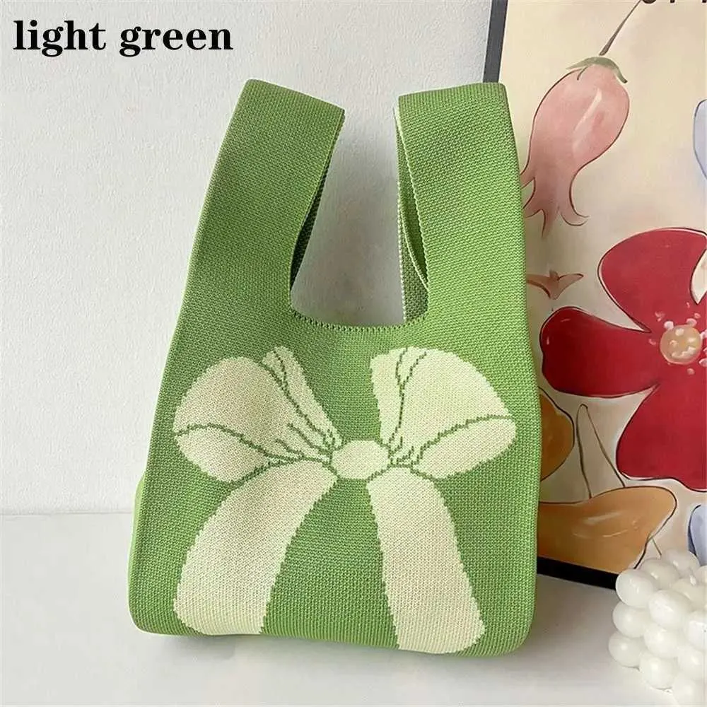 Reusable womens knitted casual handmade wrist knot handbags bows shopping bags outdoor ragtag accessories Y241106_voghion.com