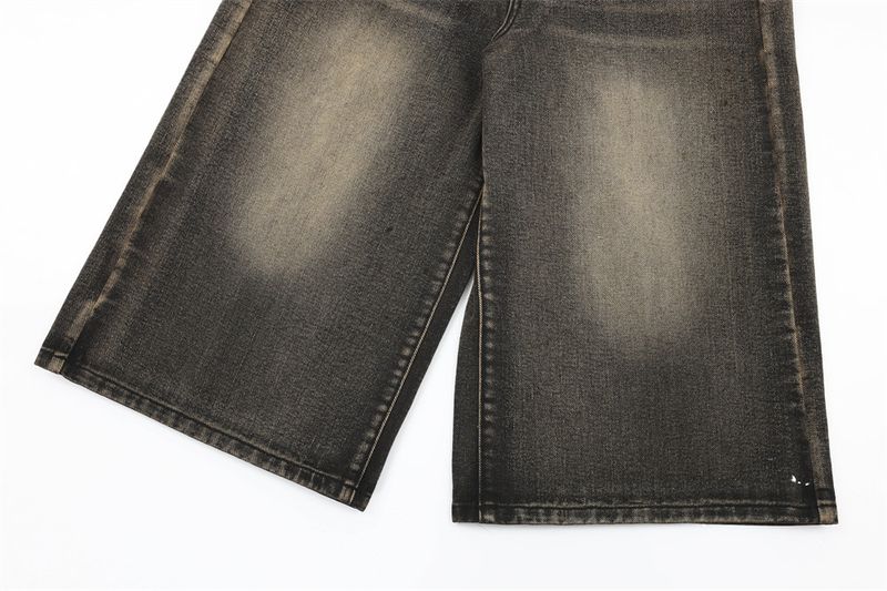 Pantaloni scurți bărbătești, din denim spălat și uzat, lejeri, casual, cu croială dreaptă, până la genunchi, stil american VIP la modă, pentru străzile principale_voghion.com