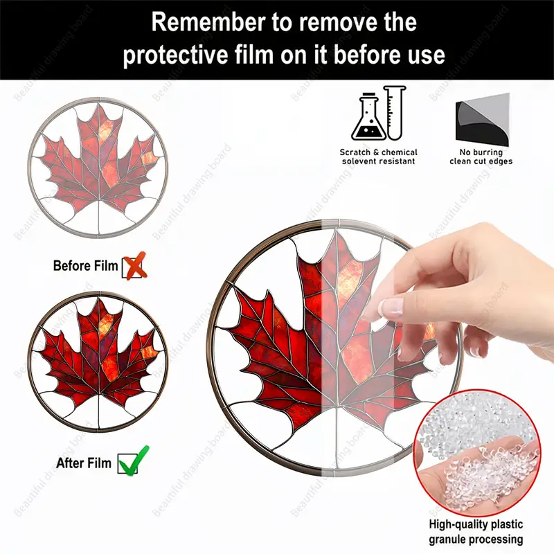 Maple Leaf Suncatcher, 8"x8" Round Acrylic Sign. Spring, Everyday, Housewarming Gift. Wreath Centerpiece, Window/Porch/Wall/Home/Garden Decor._voghion.com