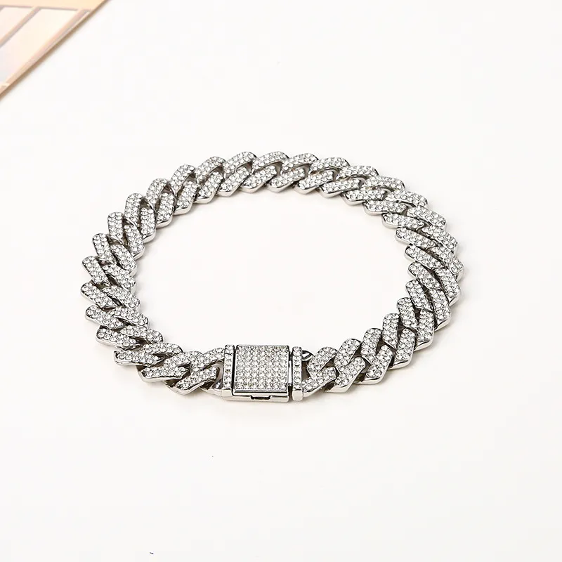 Personalized Hip-Hop BuckleNecklace Full Diamond Flip Buckle Fashionable Punk Thick Bangle Cuban Bracelet Couple Jewelry_voghion.com
