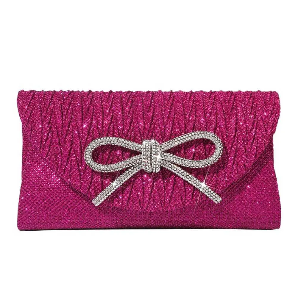 Elegante pochette con fiocco in cristallo scintillante da donna, con busta, per cena, sera, matrimonio, festa, ballo, portafoglio Y241019_voghion.com