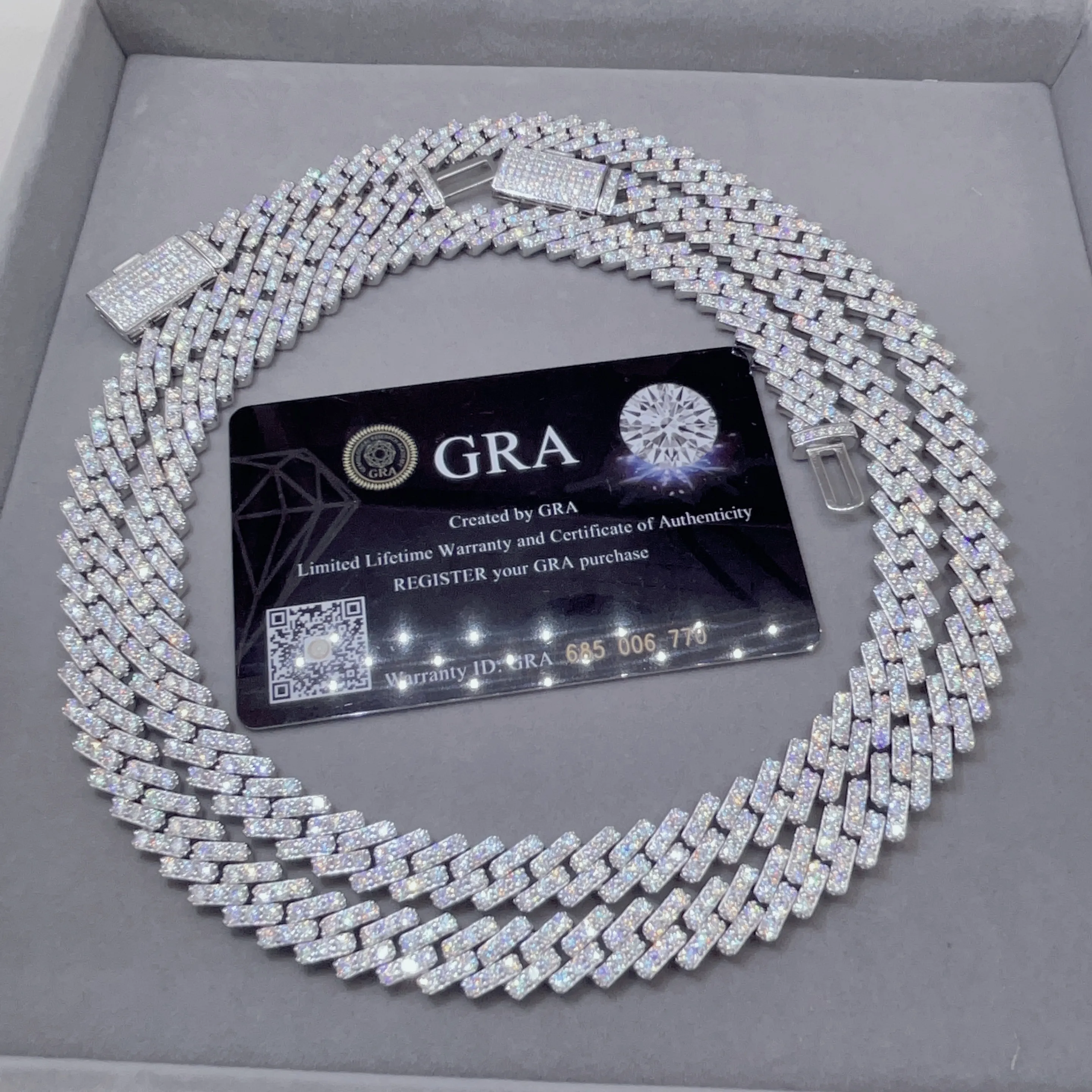Passa il tester del diamante Iced Out Vvs Moissanite Sterling Sier Catena a maglie cubane da 10 mm_voghion.com