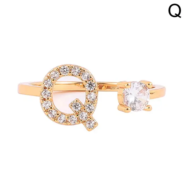 Heiße Verkäufe Einstellbare Kristall Intarsien Initial für Frauen Goldene Buchstaben A-Z 26 Alphabet Ringe Personalisierte Schmuck Geschenk_voghion.com