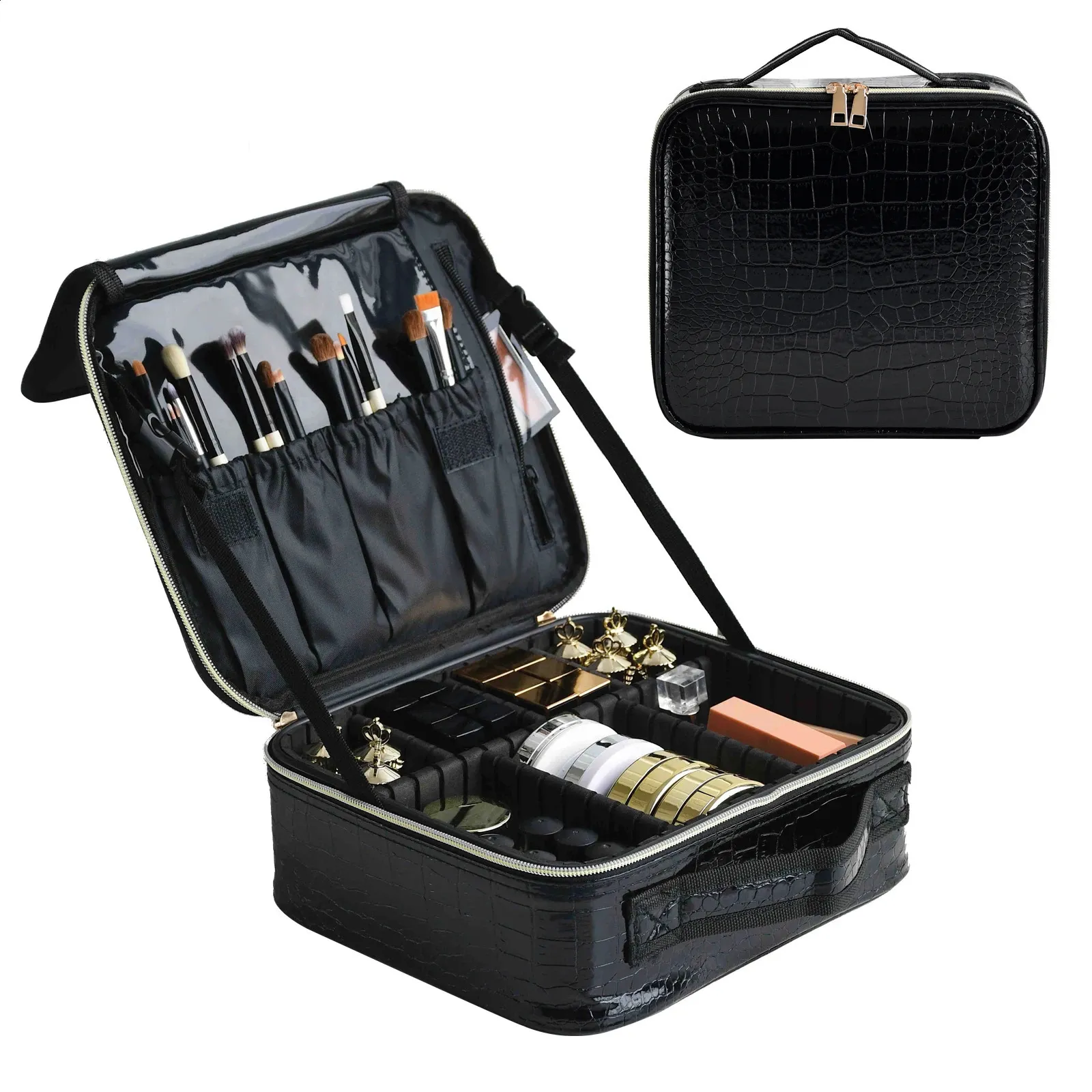 Trousse de maquillage en cuir PU pour femme, trousse de voyage multifonctionnelle et portable pour ranger le maquillage 241220_voghion.com