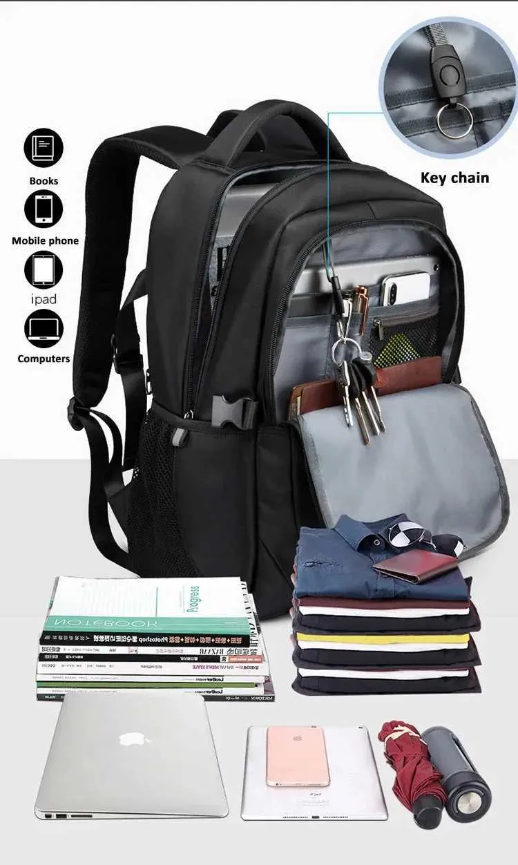 Sac à dos pour ordinateur portable d'affaires version coréenne pour hommes, sac de voyage en tissu Oxford d'extérieur USB, personnalisation C241107_voghion.com