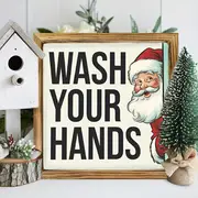8x8" Vintage Weihnachtsmann "Wasch deine Hände" Holzschild - Rustikale Wandkunst für Küche, Bad & Büro | Einzigartiges Weihnachtsgeschenk_voghion.com